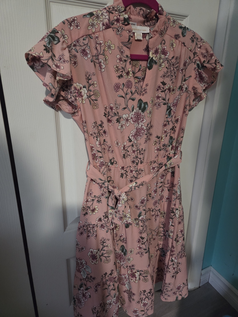 Monteau Pink Floral Midi Dress with Belt